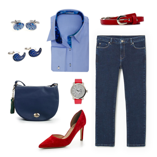 Look с женской голубой рубашкой под запонки - интернет-магазин BritishStyle.ru