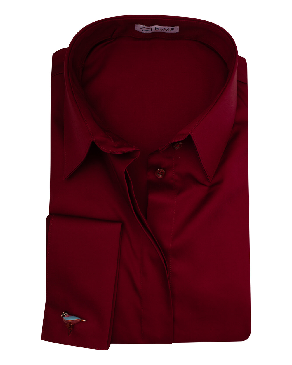 Женская рубашка под запонку приталенная с супатной застежкой без отделки вишневая - 8131 от byME 