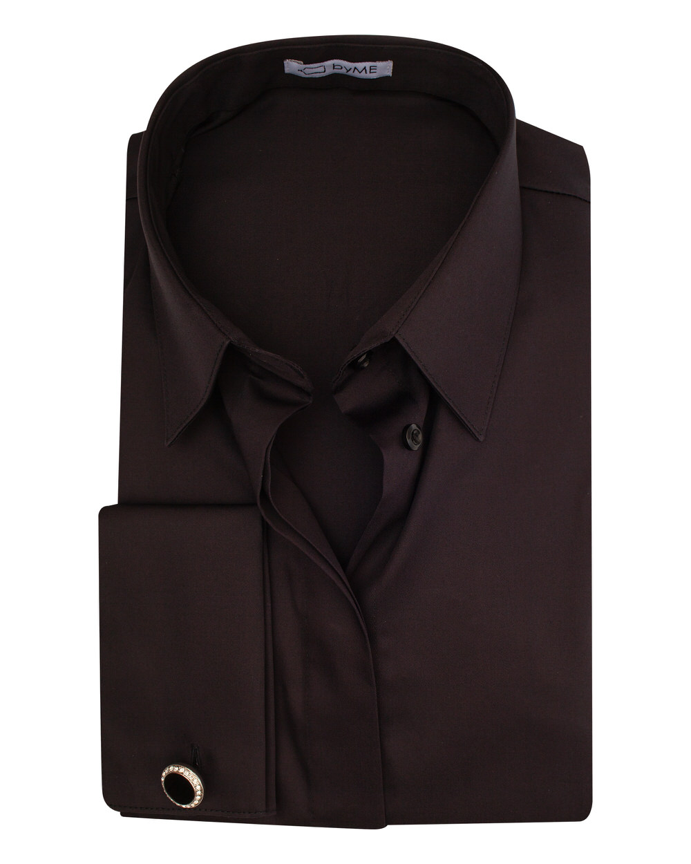 Женская рубашка под запонку приталенная с супатной застежкой без отделки черная- 8132 от byME 