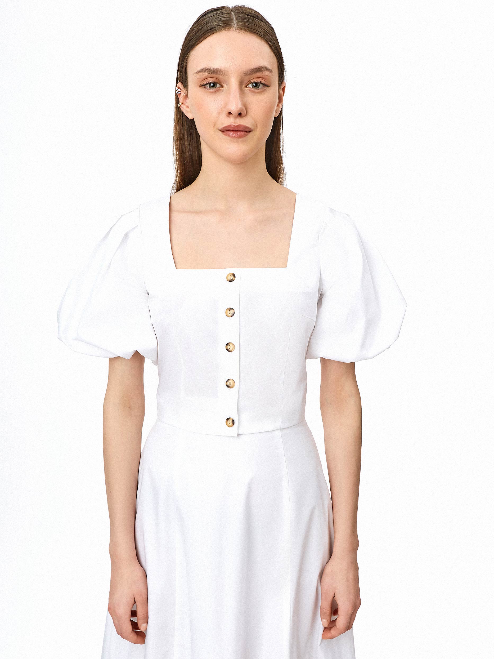 Блуза женская с короткими рукавами фонариками белая от byME 