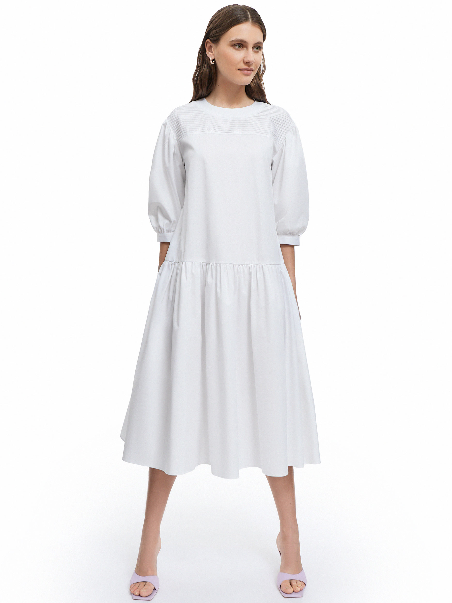 Платье женское с рукавами фонариками белое от byME 