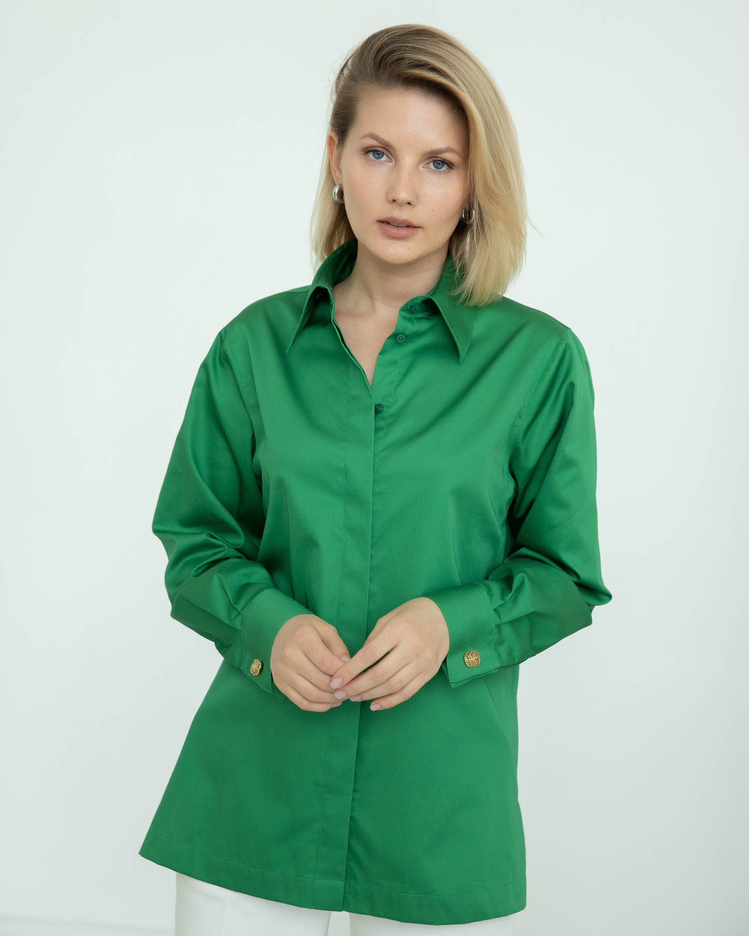 Женская рубашка с супатной застежкой зелёная - 8289 от byME 