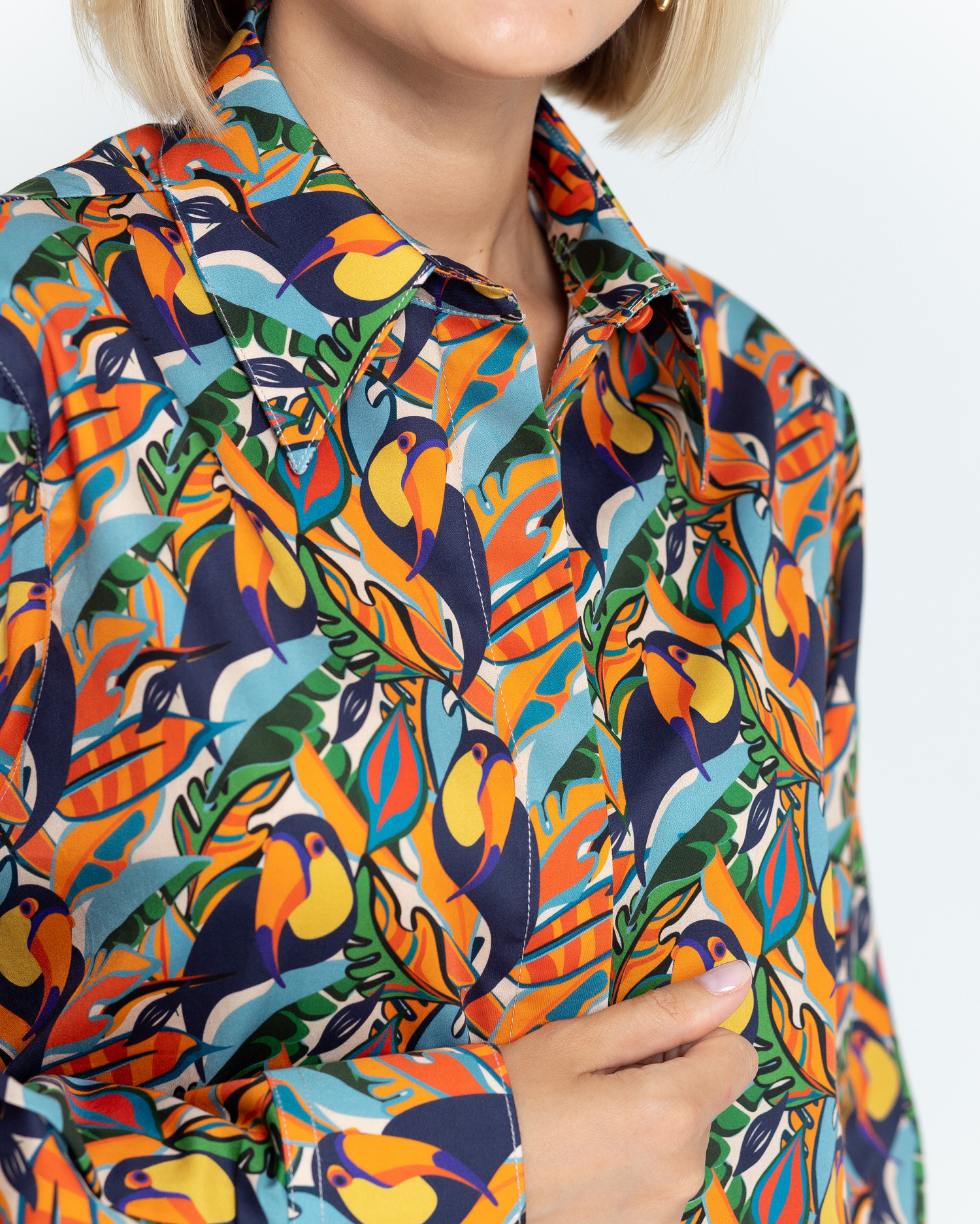 Женская рубашка с универсальным манжетом принт тропический  - 8365 от byME 
