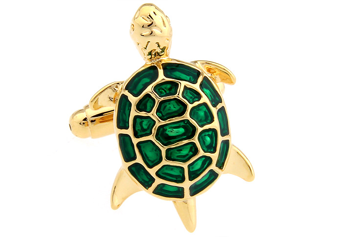 Запонки  черепаха зеленого цвета с золотистым покрытием - 151456 от  