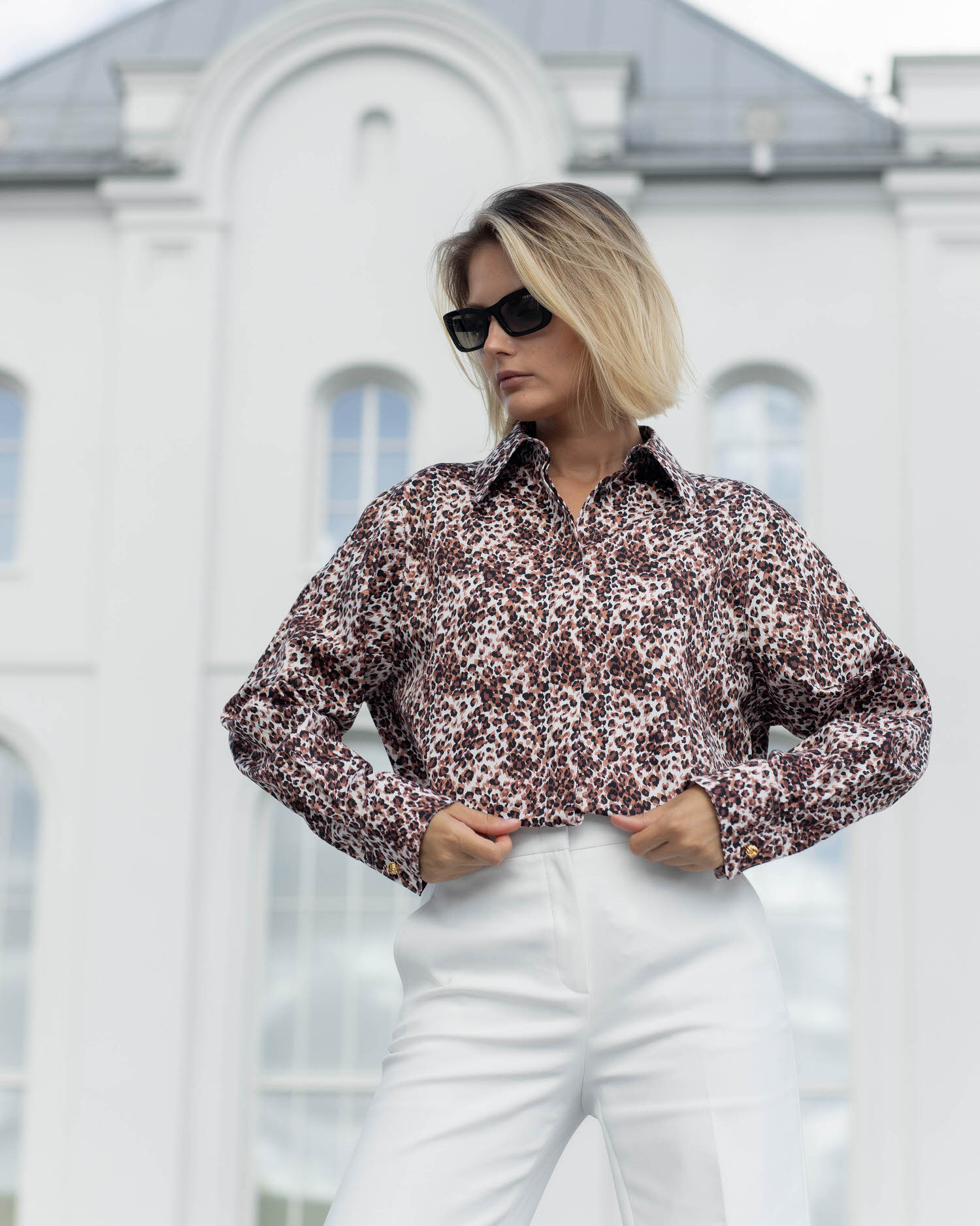 Женская рубашка с универсальным манжетом принт леопард - 8364 от byME 