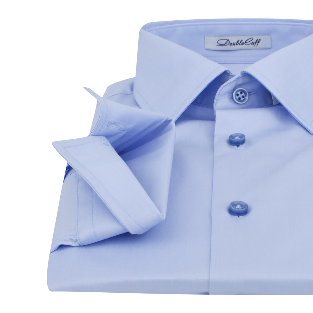 Мужская рубашка под пуговицы голубая - 7497 (44К/176-182) от DoubleCuff 