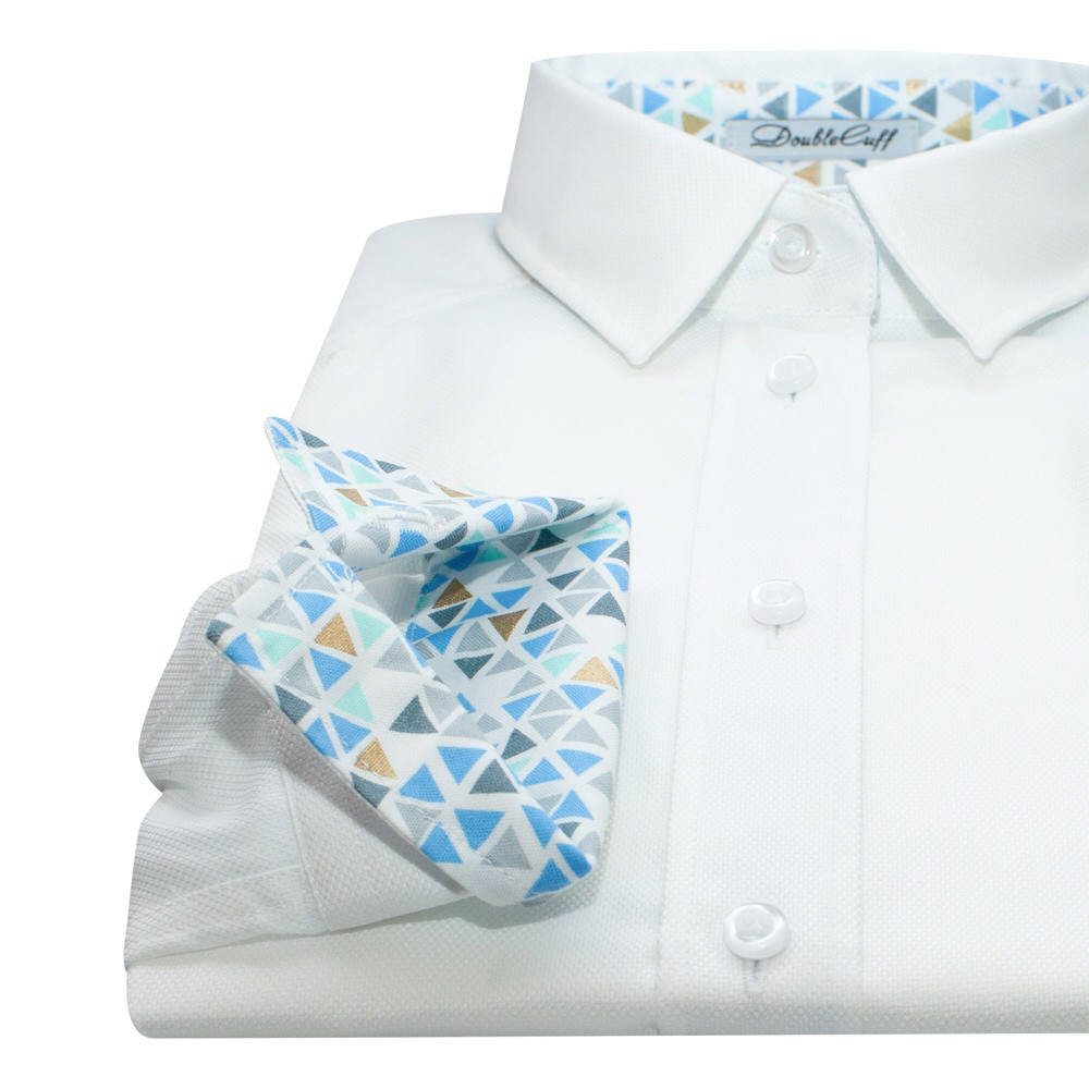 Женская рубашка под пуговицы белого цвета с яркой отделкой - 7621 от DoubleCuff 