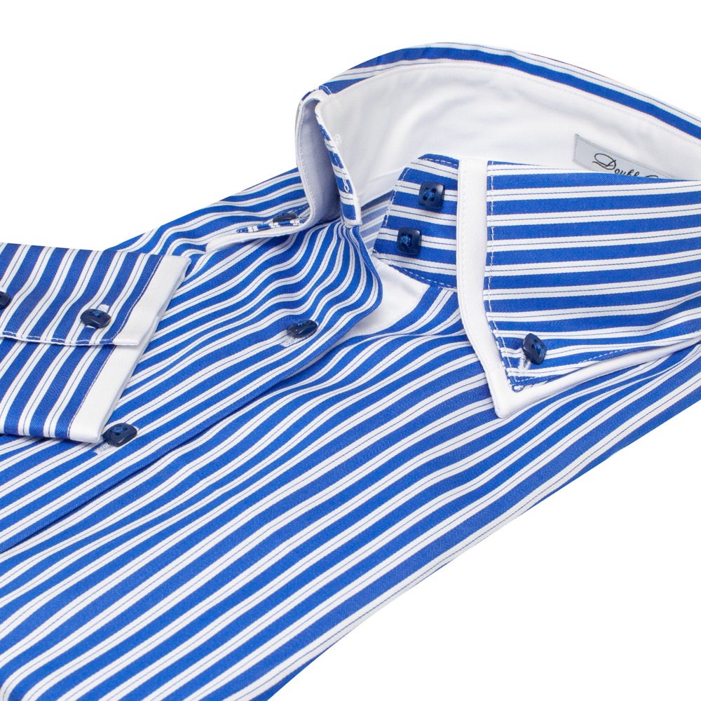 Женская рубашка в синюю полоску с двойным воротником под пуговицы - 7605 от DoubleCuff 