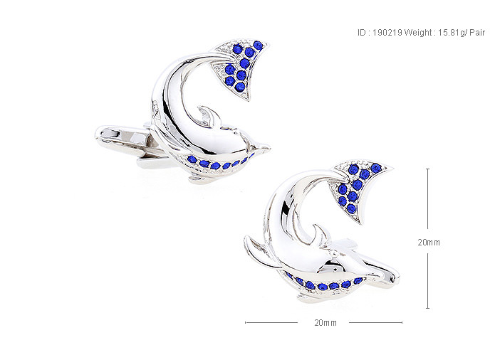Запонки  дельфин с синими камнями - 190219 от  