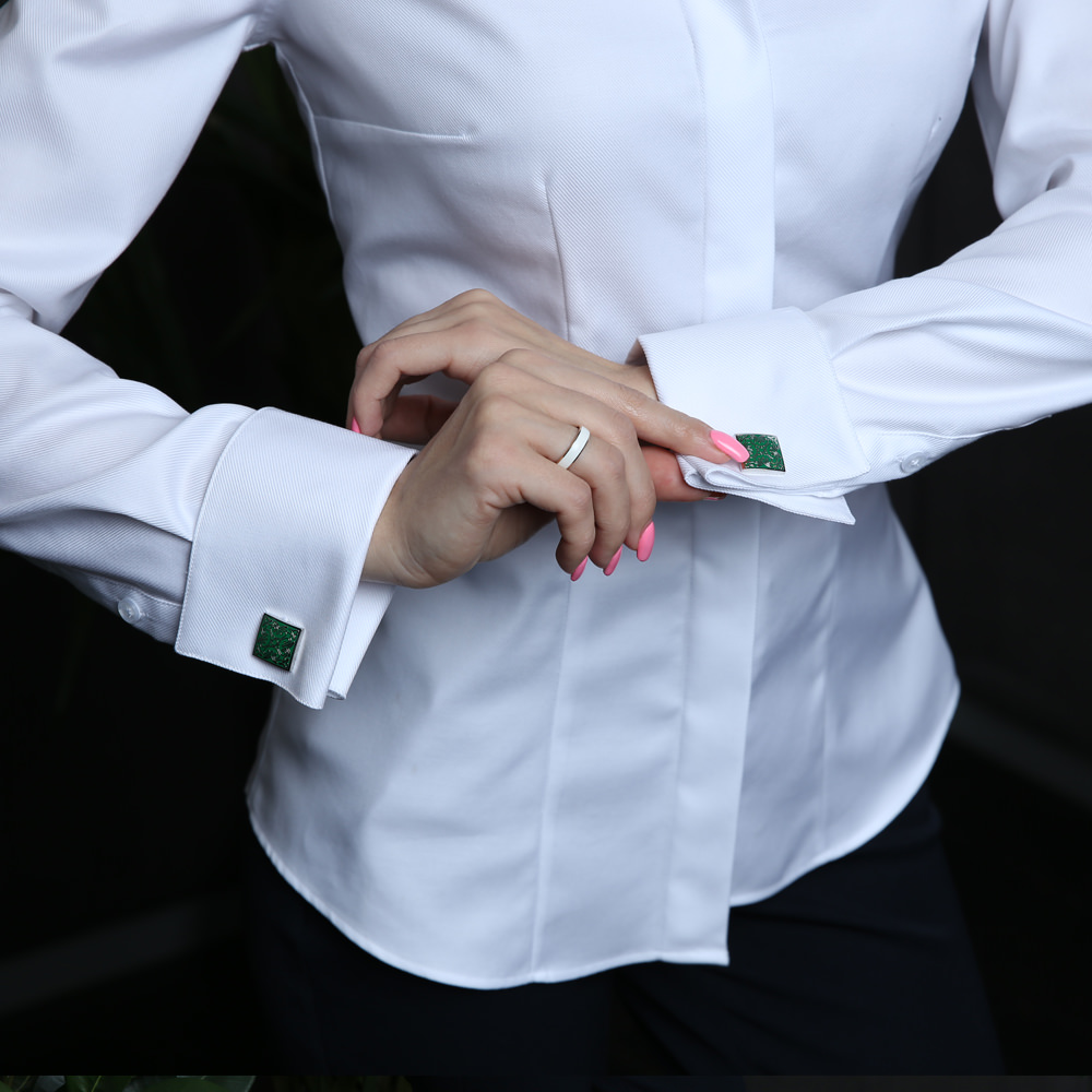 Женская рубашка под запонку приталенная Non-Iron белая - 7739 от DoubleCuff 