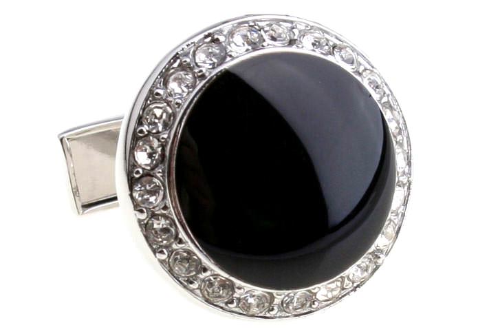 Запонки круглые черные с кристаллами - 156265 от  