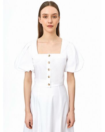 Блуза женская с короткими рукавами фонариками белая (42) от ByME 