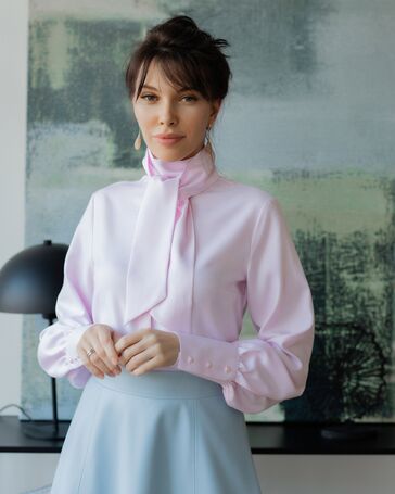 Женская блузка с бантом розовая - 8238 (40) от ByME 