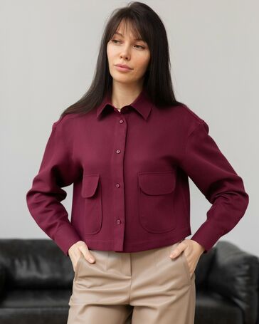 Женская блузка укороченная с карманами бордовая - 8268 (40) от ByME 