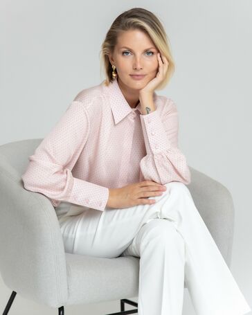 Женская блузка с пышным рукавом розовая в мелкий горох - 8357 от ByME 