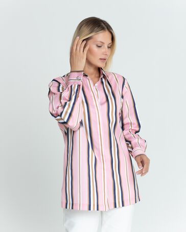 Женская рубашка с универсальным манжетом розовая в полоску - 8366 от byME 