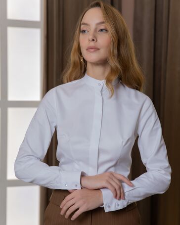 Женская рубашка с воротником "мандарин" белая - 8397 от ByME 