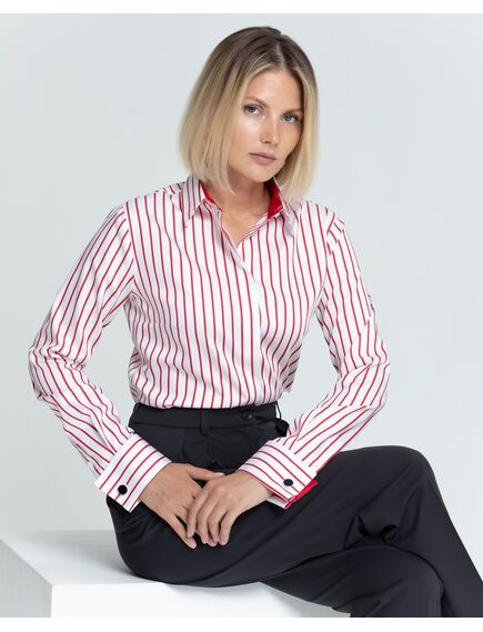 Женская рубашка под запонку в красную полоску - 8352 от ByME 