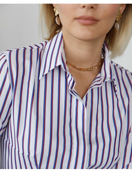 Женская рубашка под пуговицы в красно-синюю полоску - 8416 от ByME 