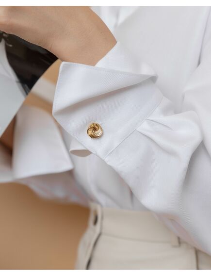 Женская рубашка с высоким манжетом под запонку белая фактура твилл - 8410 от byME 